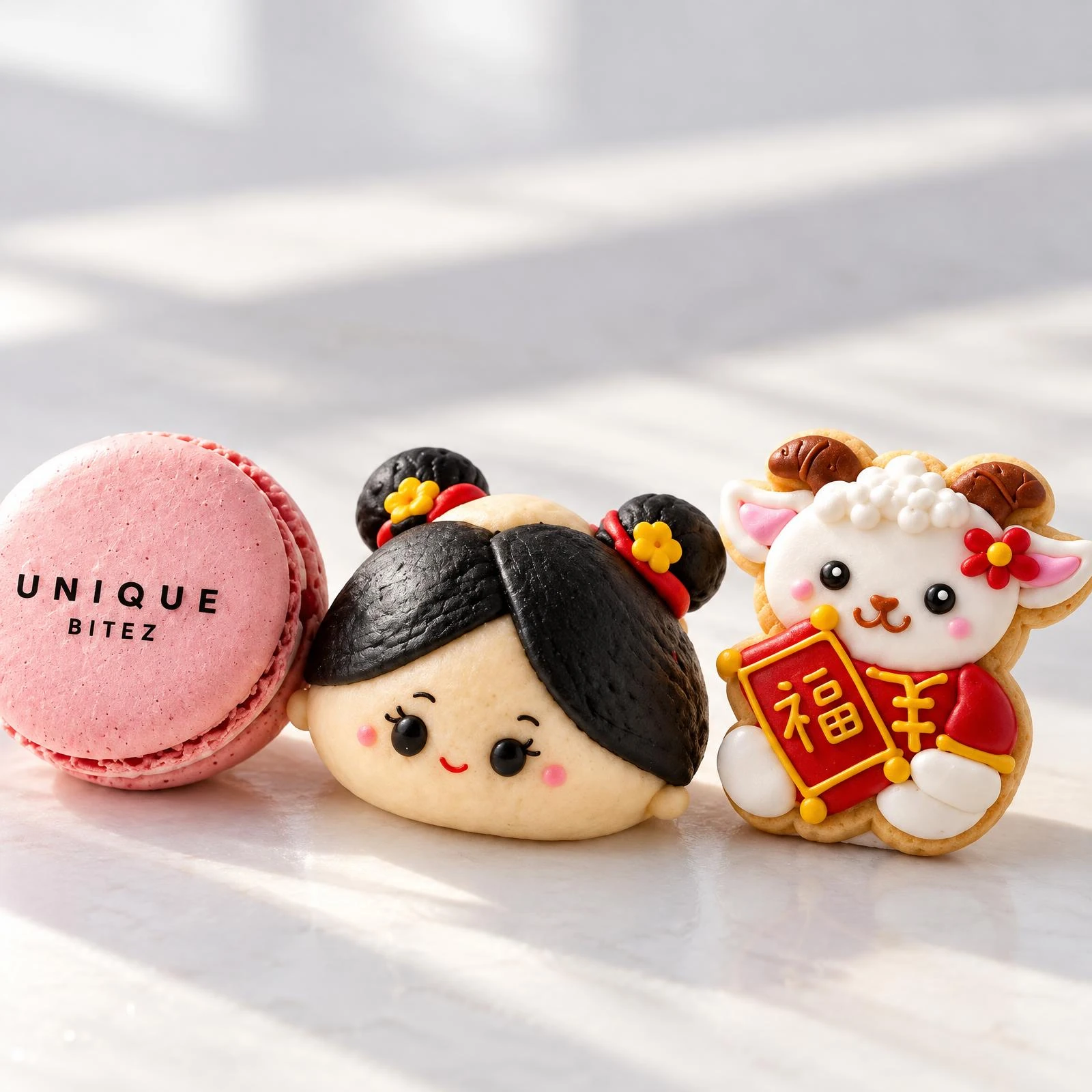 Macaron Unique Bitez, mantou karakter, dan cookies domba